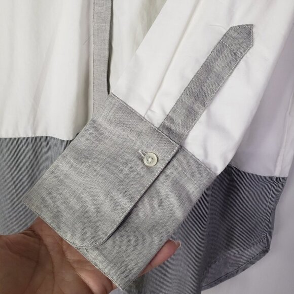 Banana Republic Button Front Tunic M White Poplin Stripe Hem - Picture 4 of 10
